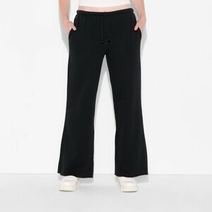 Women’s Black Fleece-Lined Wide Leg Pants, Size S
